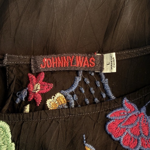 Johnny Was Esmerelda Tunic Embroidered Black Floral Cupra Rayon Women's L - Picture 6 of 7